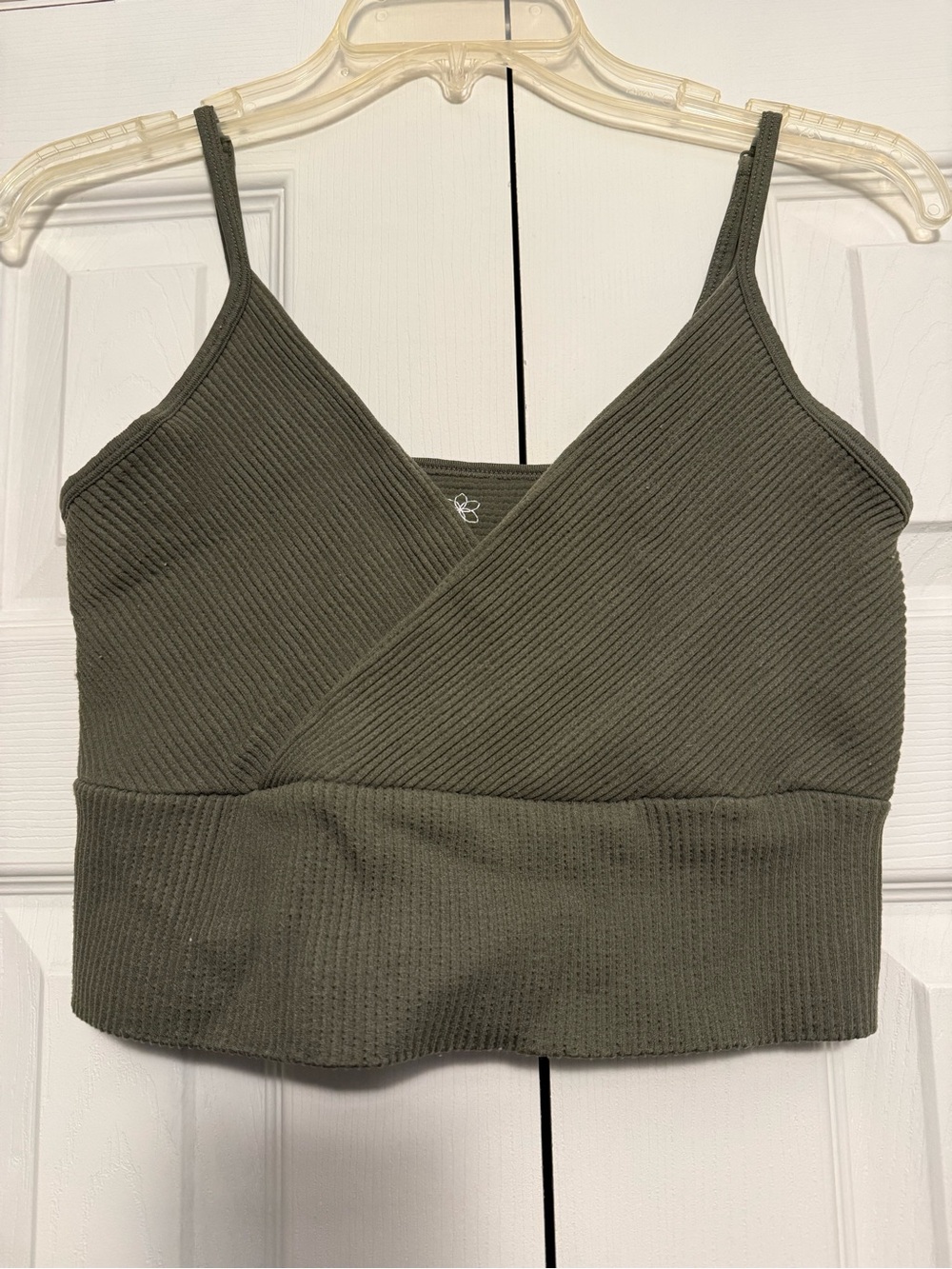 Aura Olive Ribbed Wrap Crop Tank